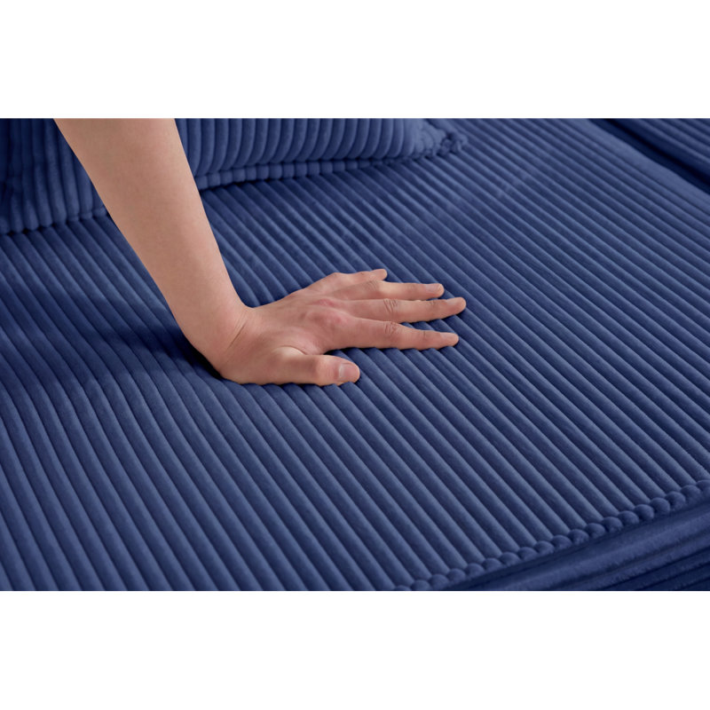 Canapé-lit de 78 po convertible, canapé modulaire en velours côtelé avec 2 coussins, canapé à plancher compressé peu encombrant, idéal pour le salon, la chambre à coucher, un appartement, bleu marine.