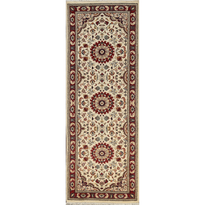 Tapis ivoire noué à la main de conception unique 2 pi 7 po x 8 pi 3 po