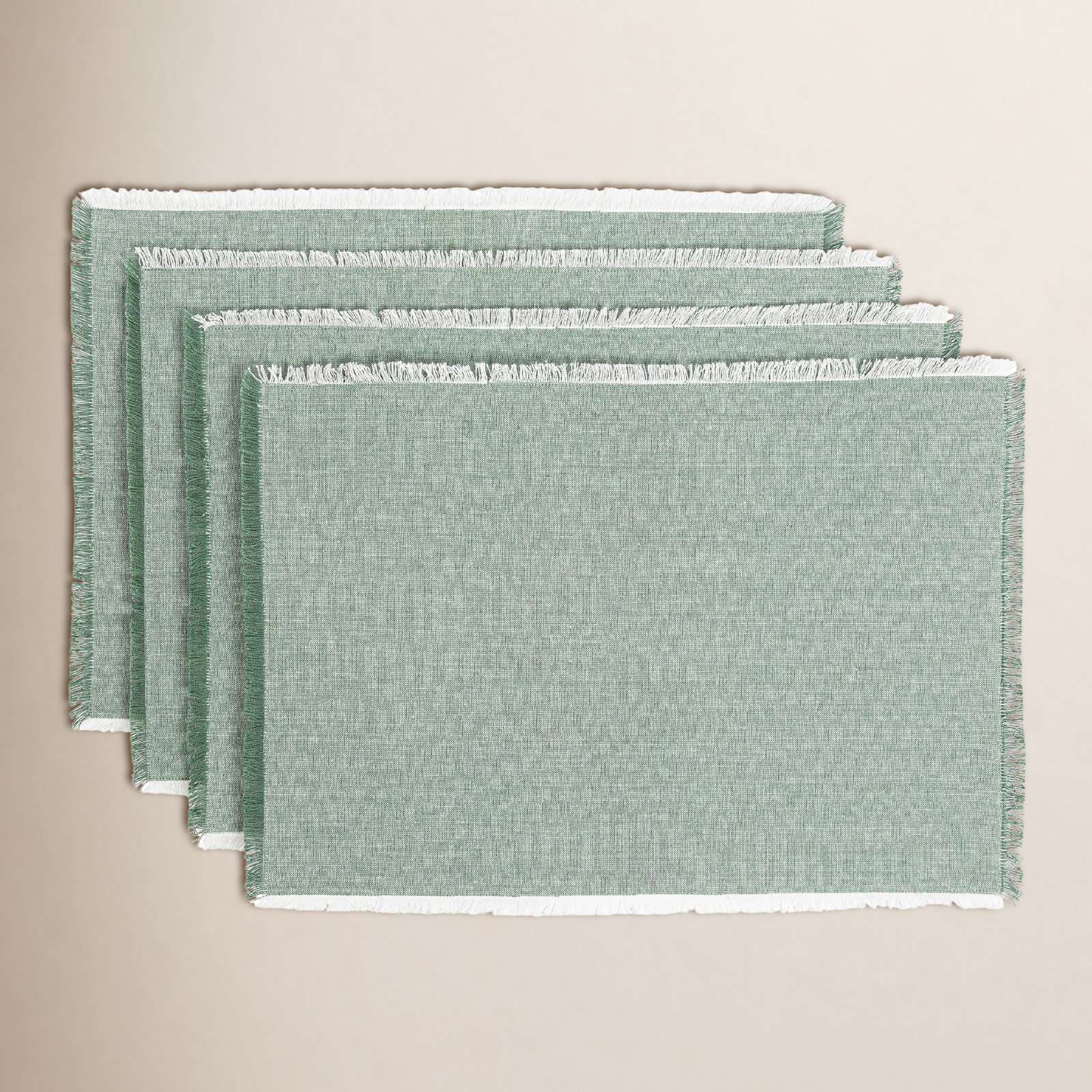 Woven Frayed Chambray Placemat, Green