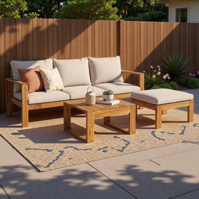 Outdoor 3Pcs Acacia Sectional Patio Sofa Set