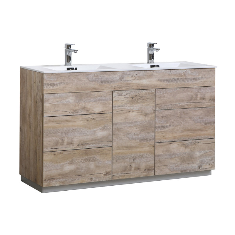 Ebling 59.29'' Double Bathroom Vanity with Acrylic Top, Nature Wood