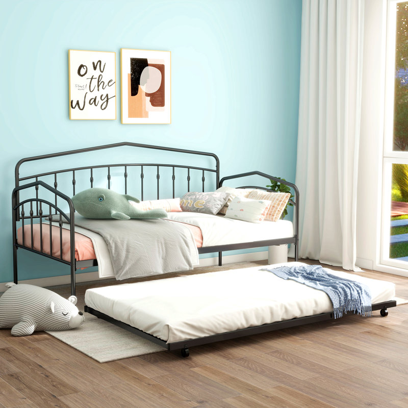 Lit de jour simple Fox avec lit gigogne simple, noir