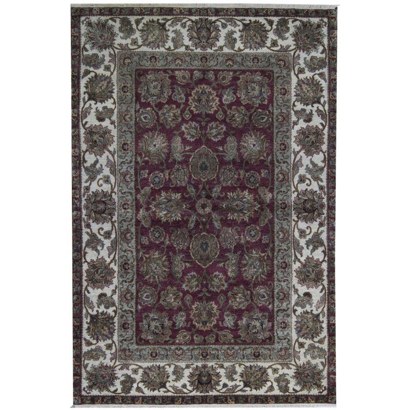 Tapis rouge et ivoire noué à la main de haute qualité