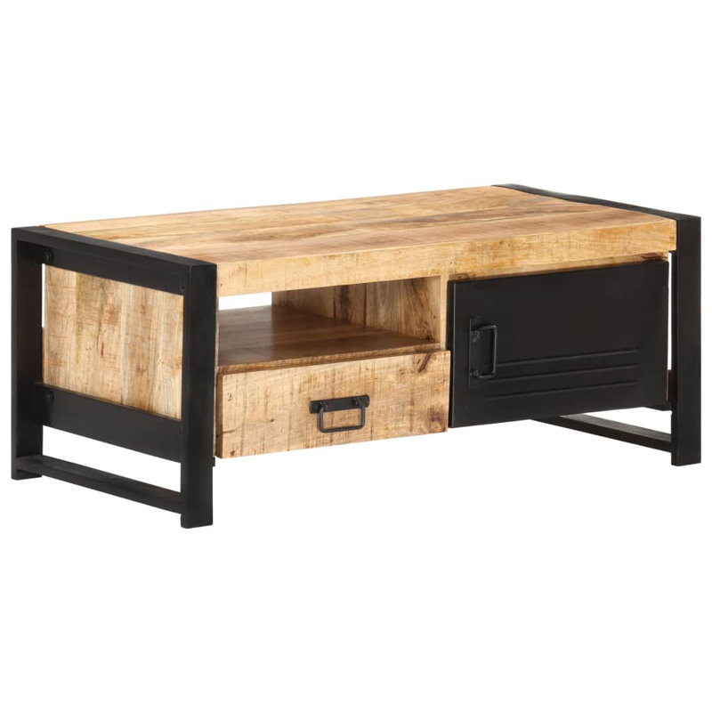 Frame Single Coffee Table with Storage, Brown Mango Wood