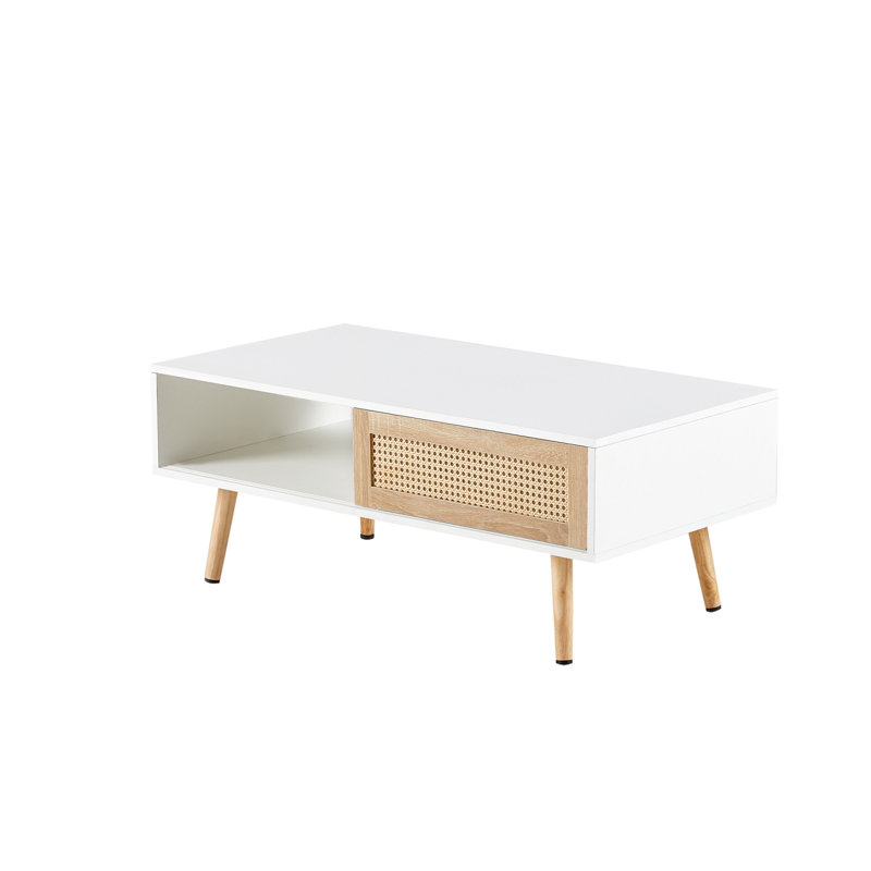 Table basse en rotin de 41,34 po avec rangement pour porte coulissante, Blanc