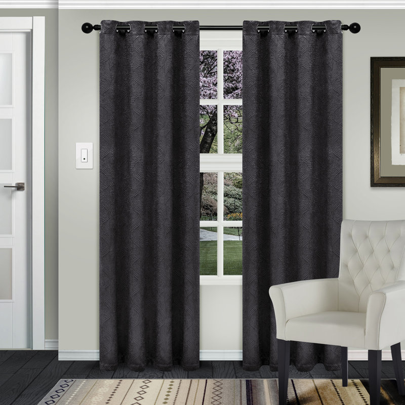 Vedder Geometric Pattern 100% Polyester Room Darkening Thermal Curtain Panels, 52" W x 84" L, Gray