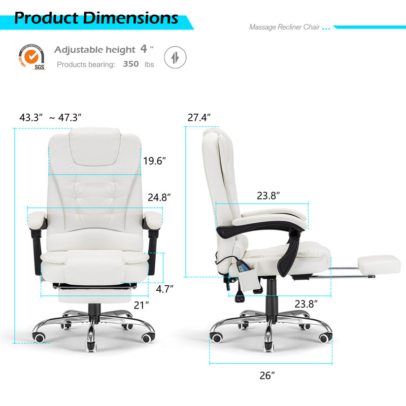 Fauteuil de direction ergonomique chauffant Nola, Similicuir crème