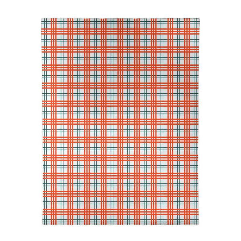 Tapis orange / blanc à carreaux, Rectangle 9 pi x 12 pi