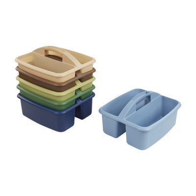 ECR4Kids 2-Compartment Large Plastic Caddy, Multipurpose Organization, 6-Pack