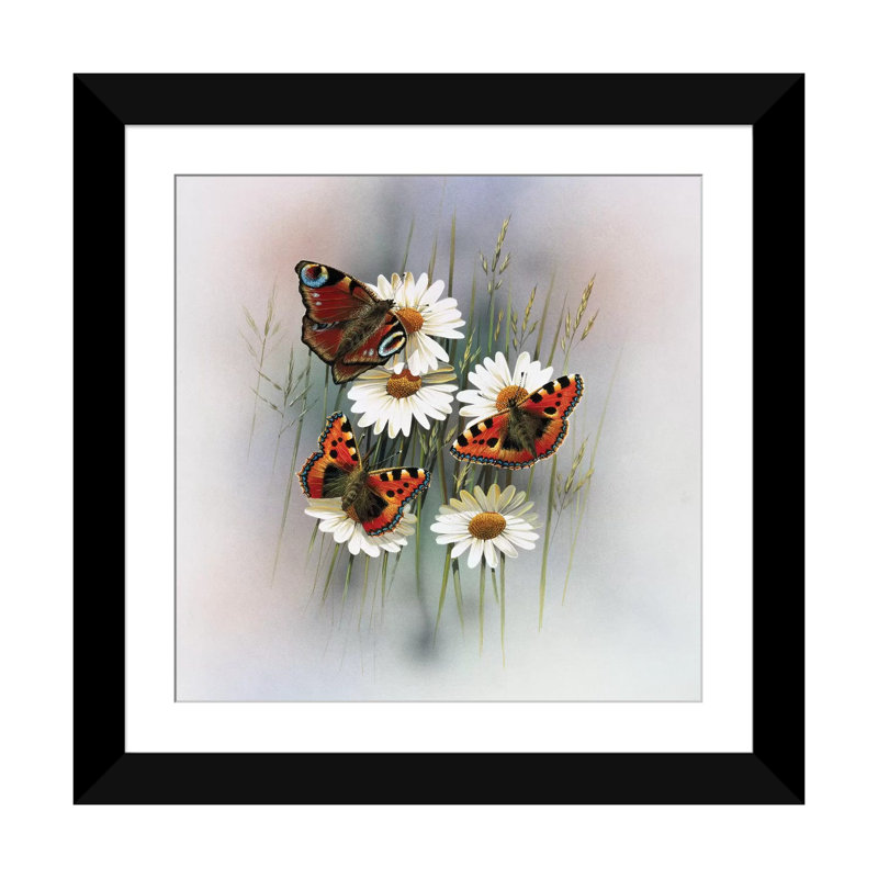 «Butterflies», impression sur toile, H 24 po x l 24 po x P 1 po, Papier d'art encadré noir, Blanc