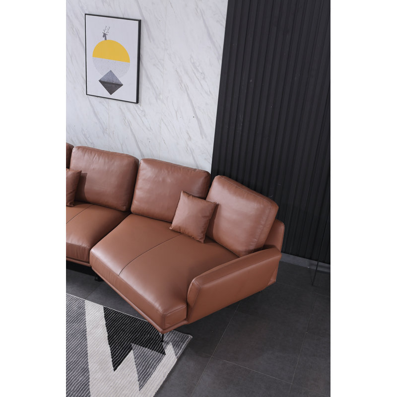 Galaxy Sectional, Right Hand Facing, Russet Brown Genuine Leather