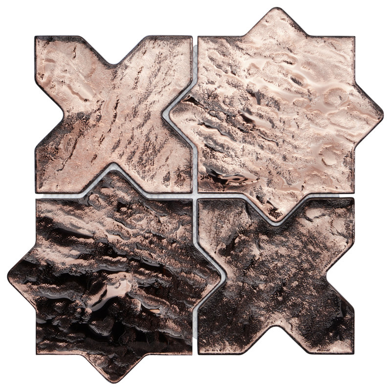 Fate 8.34 In. X 8.34 In. Star Cross Polished Glass Mosaic Wall Tile (0.48 Sq. Ft. / Each), Bronze