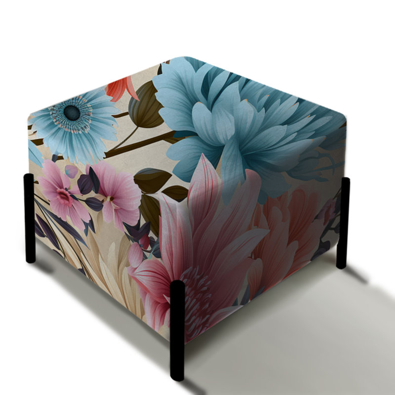 Blue Boho Floral Harmony Dreams - Repose-pieds carré floral