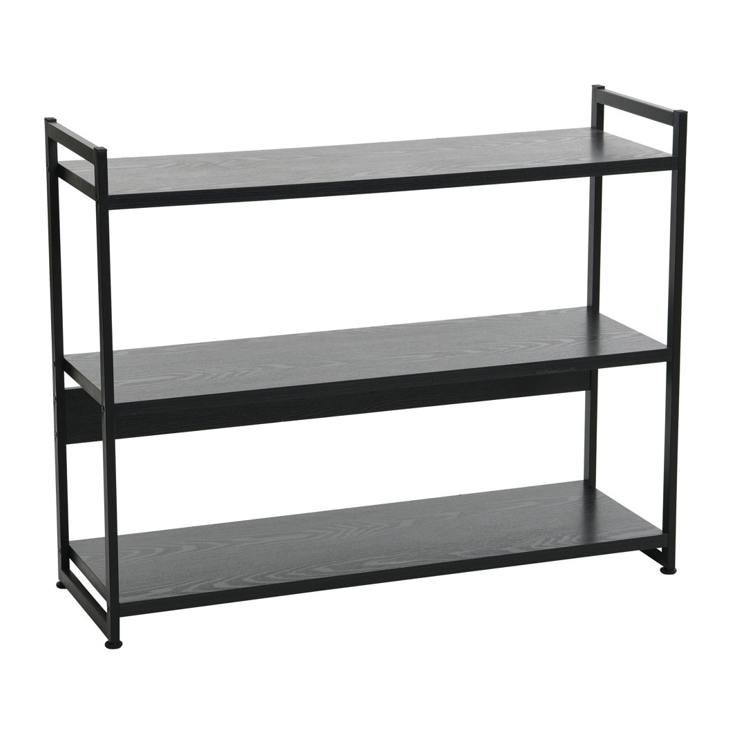 Gateshead Jamestown Wide 3 Shelf Open Storage Bookshelf Rustic Wood Grain and Metal Trent Austin Design® 