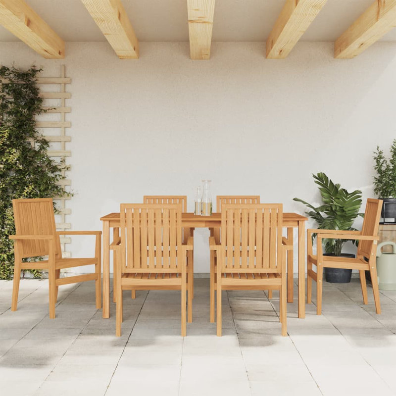 ClassicLiving Garden Dining Set Solid Wood Teak, 6, 77cm H x 160cm L x 80cm W