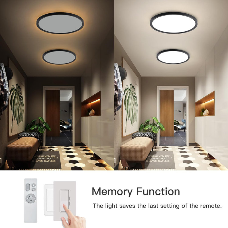 Black Ceiling Light Fixture With Remote Control, With 3000K Warm Nightlight, 12Inch 24W Flush Mount Ceiling Light, 3 Light Color Changeable, Brightness(10% To 100%) Adjustable