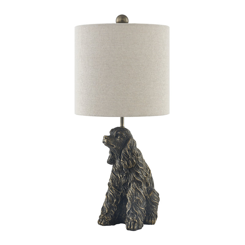 21" Golden Bronze Resin King Charles Cavalier Table Lamp  With Shade, Brown, Tan