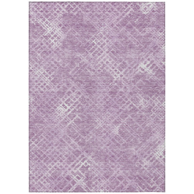 3' X 5' Lavender Purple And Ivory Geometric Washable Indoor Outdoor Area Rug