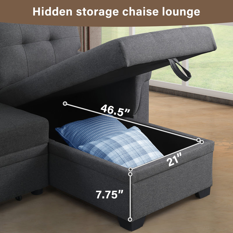 Ebern Designs Sleeper Sofa Couch with Pull Out Bed, Sectional with Storage Convertible Chaise