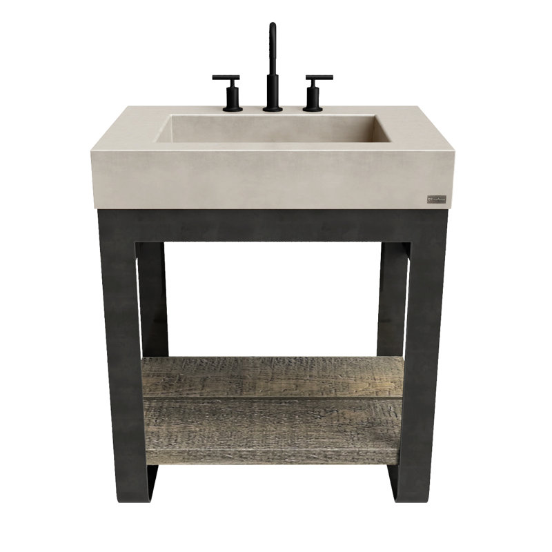 Outland 30" Vanity with Concrete Rectangle Sink, No Holes, Brushed Nickel, Beach, 30"