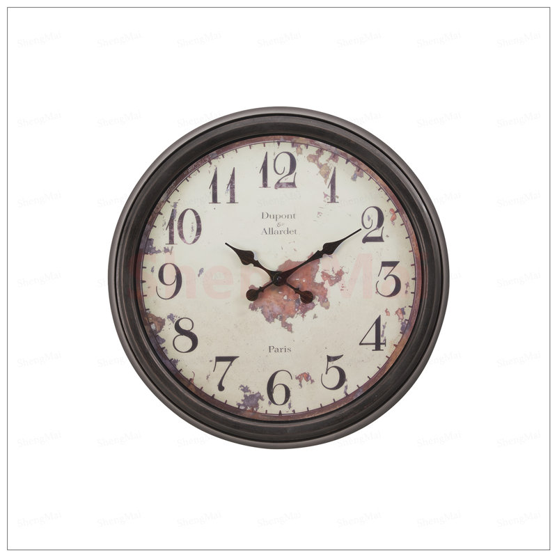 Horloge murale ronde de 20 pouces avec aiguilles en métal antique et chiffres faciles à lire, sans tic-tac