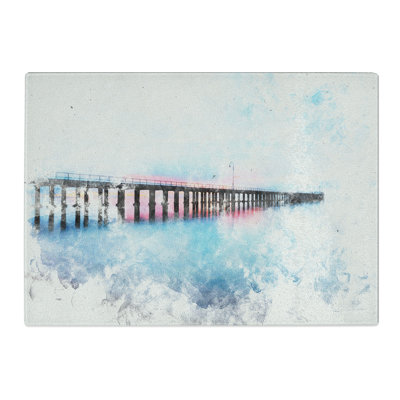 Tempered Glass a Pier at Sunset Watercolour Chopping Board