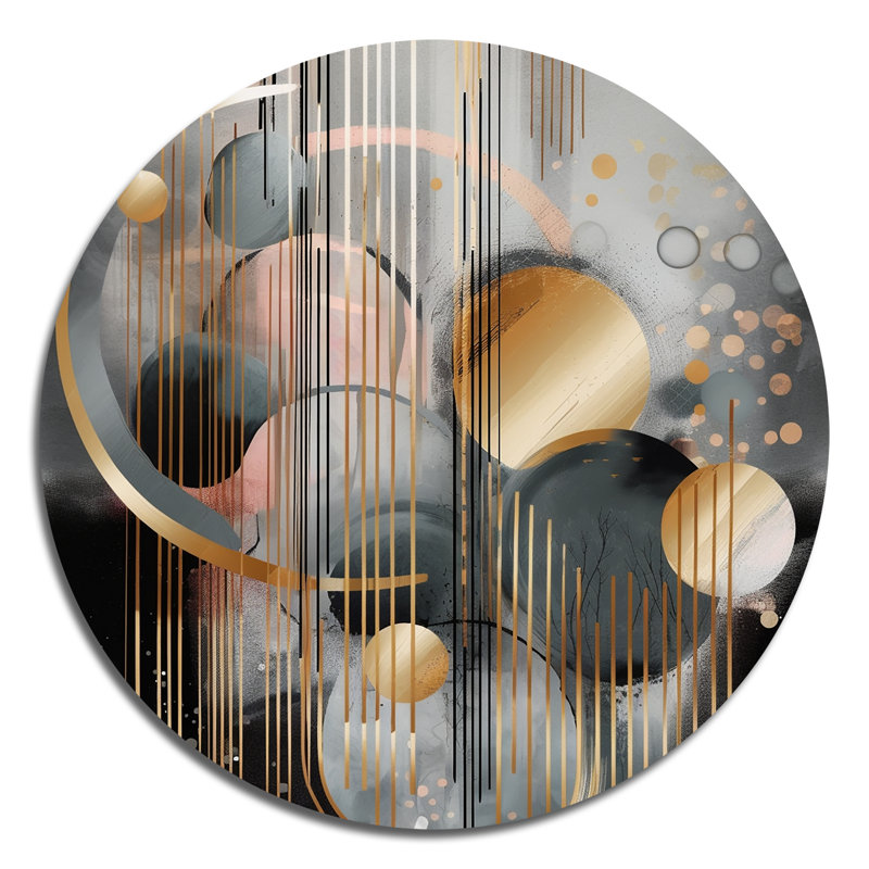 Décoration murale abstraite formes et lignes III en métal, H 16 po x l 16 po x P 1 po