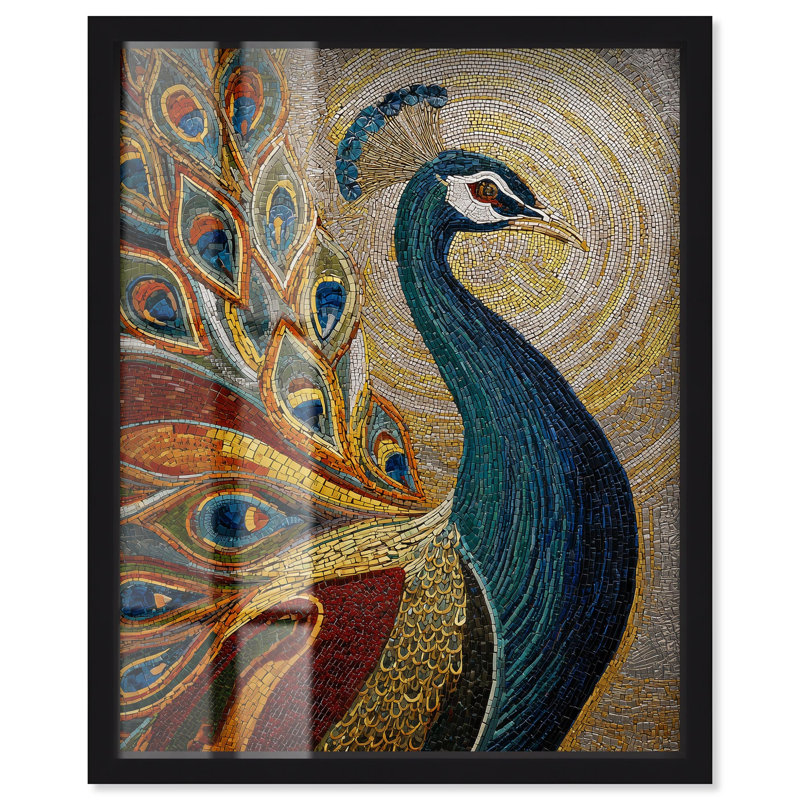 Décoration murale Boho "Peacock Mosaic II" par Art Remedy, cadre noir, 24 x 30, H 31 po x l 25 po, Cadre noir