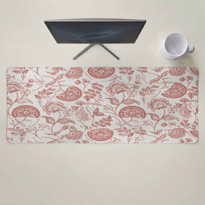 Tapis de souris de style ferme rouge corail, tapis de bureau de jeu pour clavier et souris, motif floral printanier vintage, grand format avec base antidérapante, idéal pour le jeu, le bureau ou la maison, 30 x 70 cm. Livré avec une tasse blanche.