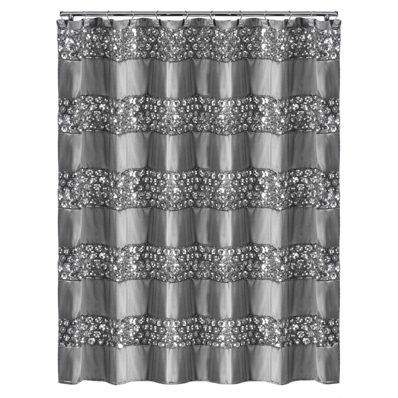 Dilayla Striped Shower Curtain with Hooks Included, Sinatra Silver