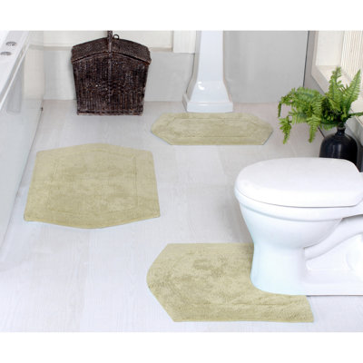 Morissette 100% Cotton Bath Rug, Non-Slip, Quicky Dry, Machine Washable, Absorbent - 3 Piece Set