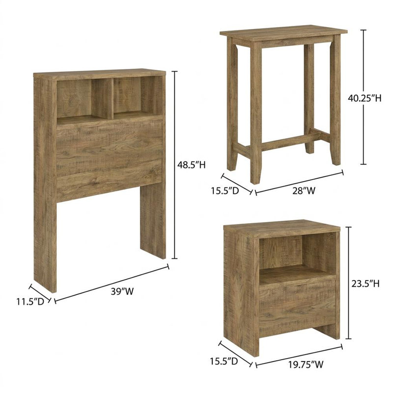 Tête de lit brune, table de chevet et table de formation, ensemble de mobilier de chambre à coucher élégant
