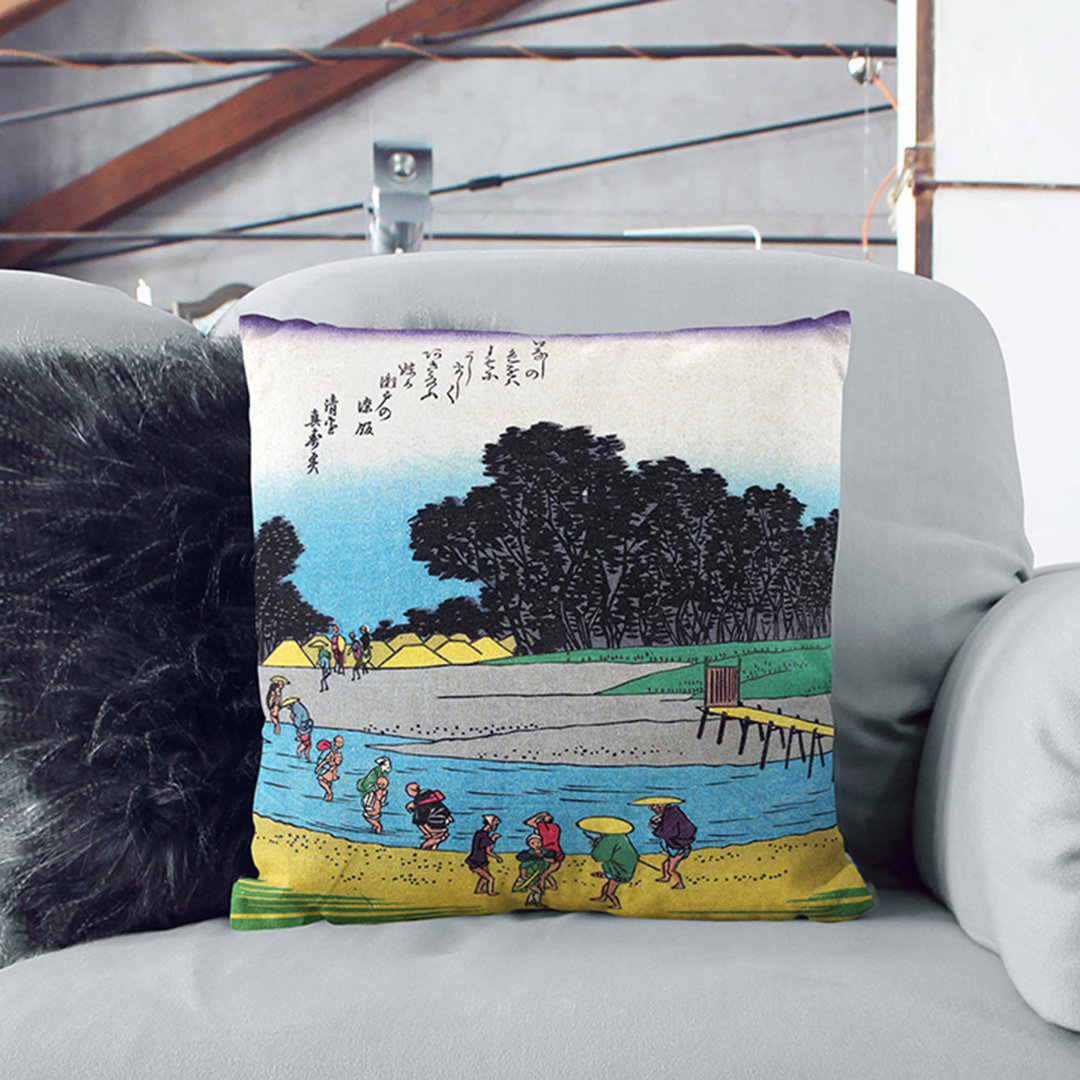 Crossing the River by Utagawa Hiroshige Cushion with Filling