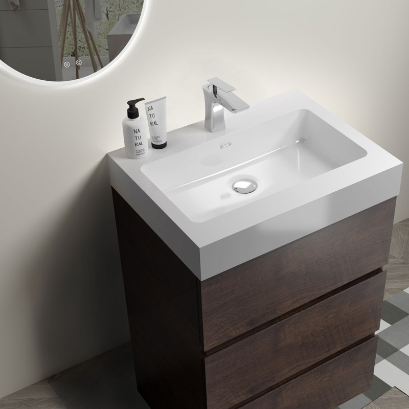 Meuble-lavabo 24 po avec lavabo, Noyer, Blanc