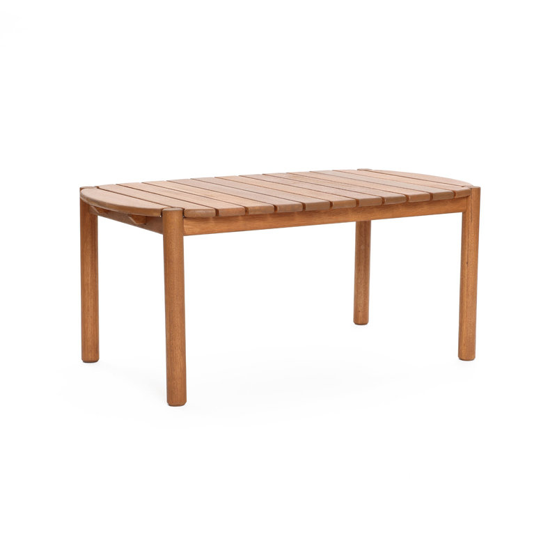 Natural Solid Wood 39-Inch Long Rounded Rectangle Outdoor Coffee Table