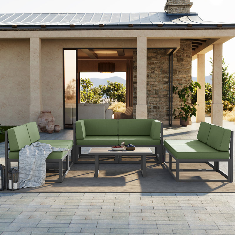 Outdoor Aluminum 6 - Person Sofa Seating Group, 4-Pieces Patio Conversation Set with Removable Cushions for Pool, Garden, Yard