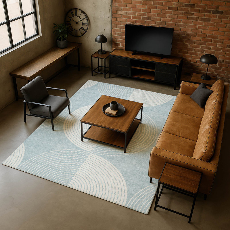 Premium Machine Washable Mayfield AMF2275 Geometric Rug, Denim, 3' x 5'