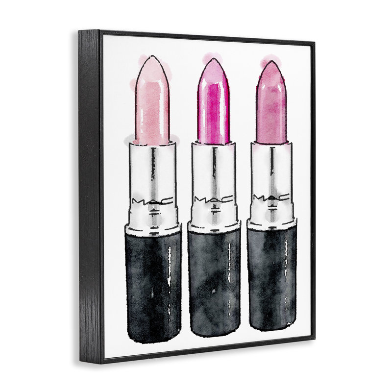 «Keith Three Pink Lipsticks» par Amanda Greenwood, reproduction sur toile, H 14 po x l 11 po, Giclée encadrée noir minuit