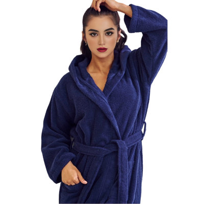 Peignoir mi-mollet 100% coton avec poches et capuche Seine