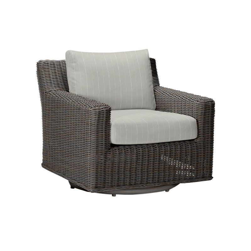 Rustic Swivel Patio Chair with Cushions, No Welt, Dove Sunbrella® Linen, Black Walnut