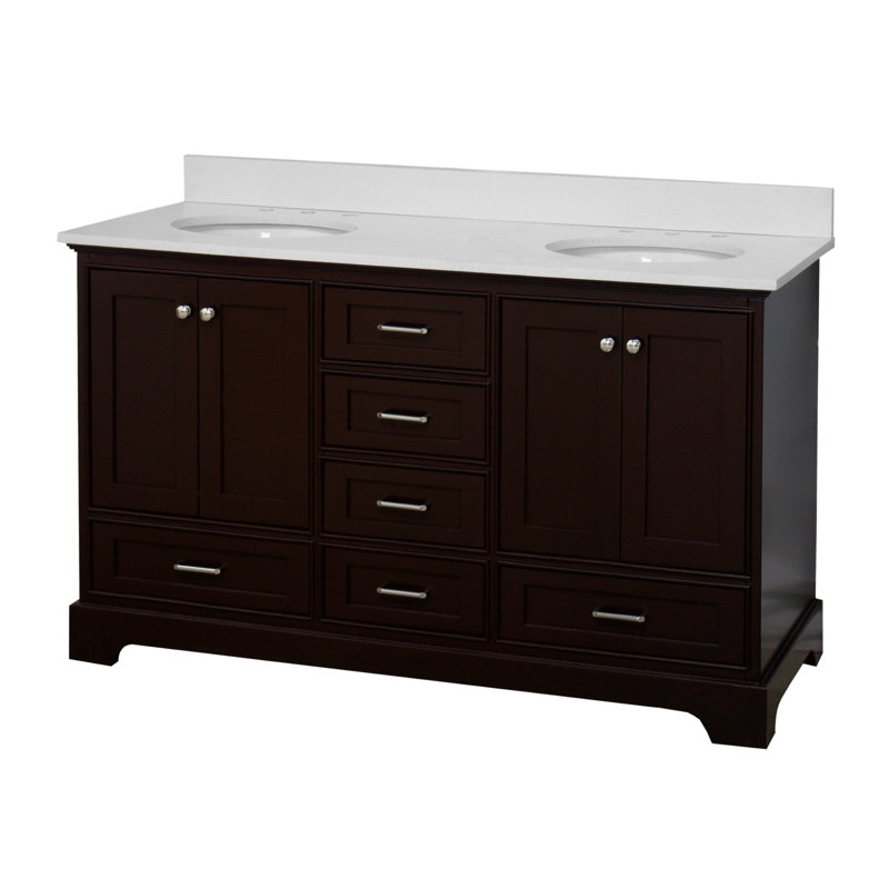 Ensemble de meuble-lavabo double 60 po Larosa, Chocolat, Quartz