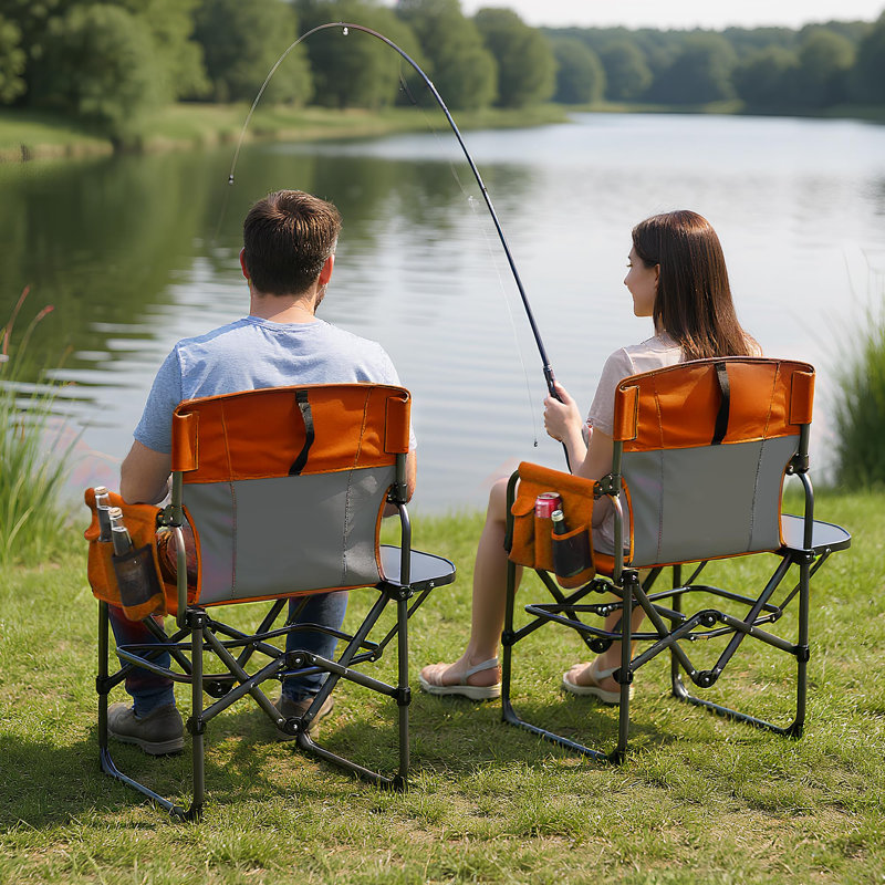 2 PCS Oversized Camping Directors Chair, Portable Folding Lawn Chairs for Adults Heavy Duty with Side Table, Outdoor Foldable Camp Chair with Pocket for Beach, Fishing, Picnic, Outdoor Foldable Camp C