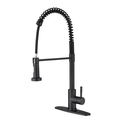 Robinet de cuisine avec douchette extractible, acier inoxydable noir mat, buse rotative à 360 ° pour une fonction efficace de l'eau, finition anti-rouille et anti-rouille, acier à jet simple avec gestion du débit, haute