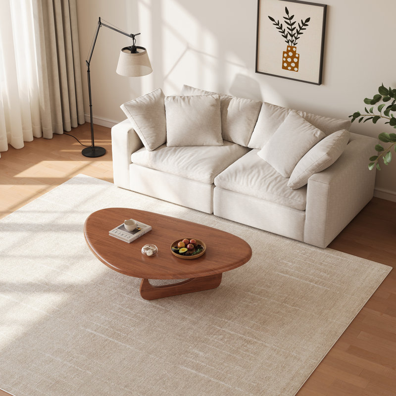 Modern Walnut Oval Coffee Table with Sculptural Arch Base