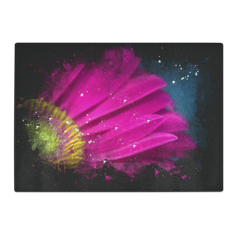 Tempered Glass Bright Pink Gerbera Flower Chopping Board, 28.5 cm x 39 cm