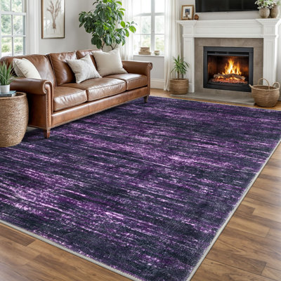 Tapis lavable 8 x 10 moderne pour tapis de salon moderne et abstrait avec envers en caoutchouc 