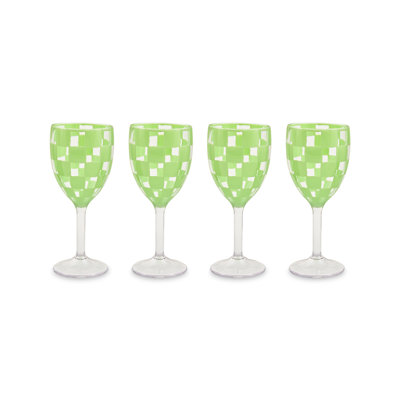 Green Check Acrylic Wine Goblets