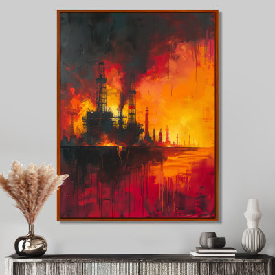 Red Orange Oil Rig Seafloor Rebellion II - Oil Rigs / Fields Wall Art Print