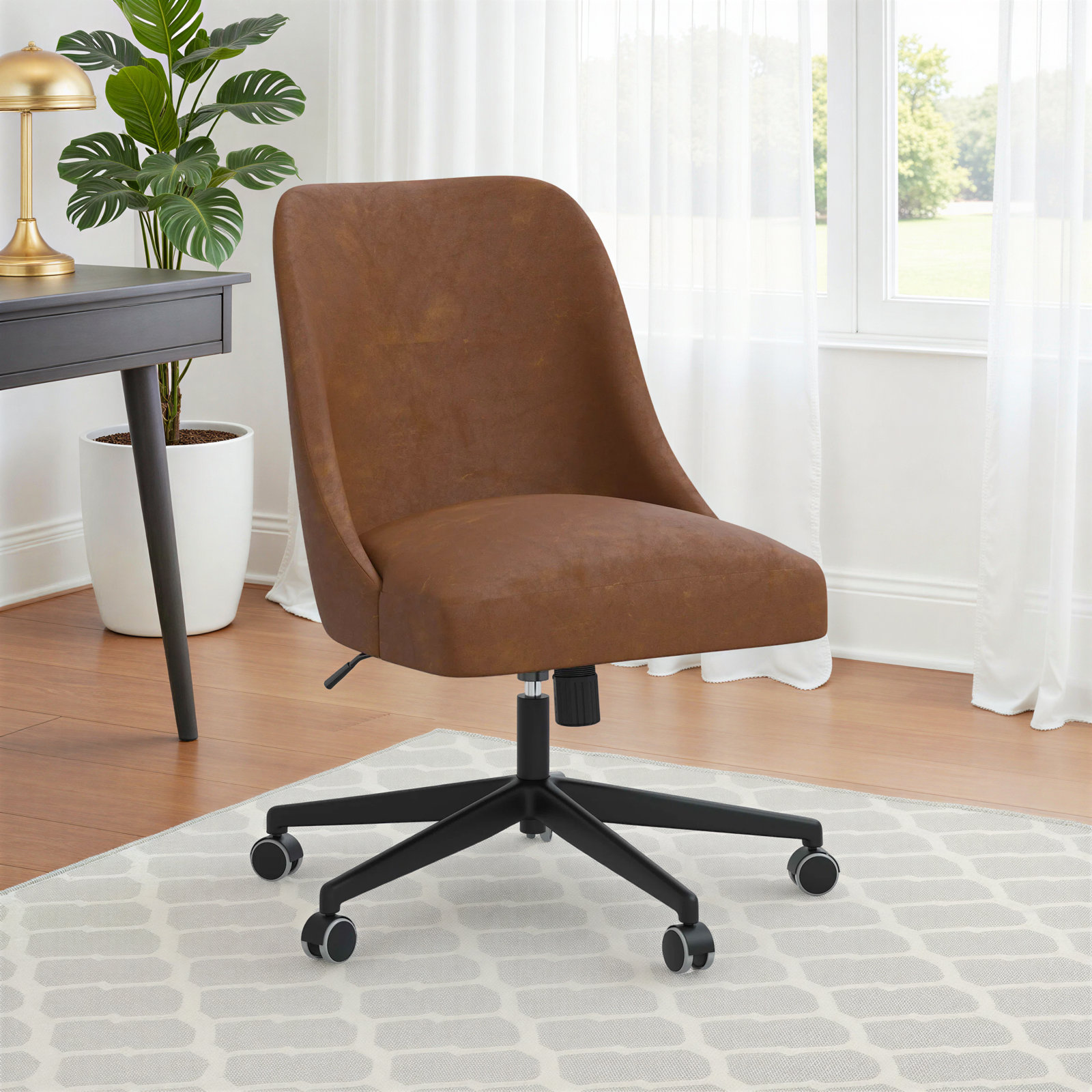 Acosta Office Chair, Distressed Saddle Brown Performance Faux Leather