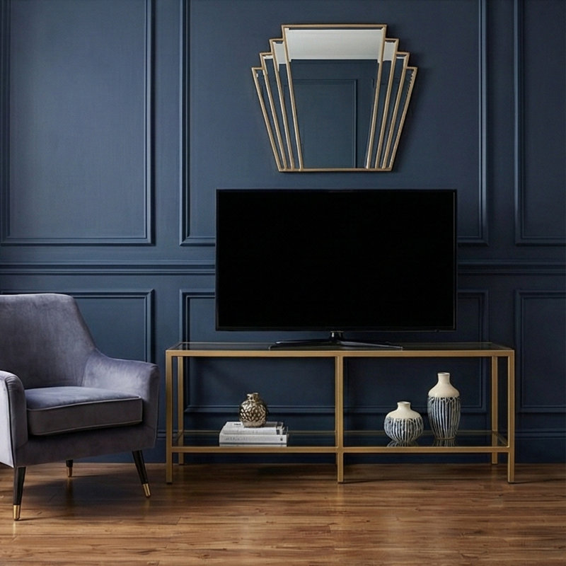 Metal Luxury Frame TV Stand For Tvs Up To 55" With Tempered Glass